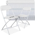 50 Pack Plastic White Folding Chairs with 350-LBS Capacity, Lightweight Portable Indoor Outdoor Chairs, Stackable Commercial Seat with Steel Frame for Office, Party, Graduations, Kitchen