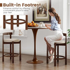 COSTWAY 24” Counter Height Bar Stools Set of 2, Linen Upholstered Bar Chairs with Backrests and Footrests, Wood High Barstools for Kitchen Island and Dining Room (Walnut)