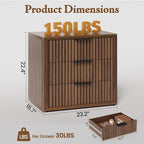 Night Stand with 3 Drawers, 23" Wide Modern Bedside Table with Large Storage, Fluted Bed Side End Table with Metal Handle, Tall Nightstand for Bedroom, Living Room, Office, Walnut, Set of 2