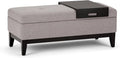 SIMPLIHOME Oregon 42 inch Wide Contemporary Rectangle Storage Ottoman Bench with Tray in Cloud Grey Linen Look Fabric, Assembled, For the Living Room, Entryway and Family Room