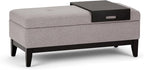 SIMPLIHOME Oregon 42 inch Wide Contemporary Rectangle Storage Ottoman Bench with Tray in Cloud Grey Linen Look Fabric, Assembled, For the Living Room, Entryway and Family Room