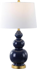 JONATHAN Y JYL4023B Bowen 27.5" Contemporary Transitional Ceramic Gourd LED Table Lamp, Navy/Brass Gold for Bedroom, Living Room, Kitchen, Home Office