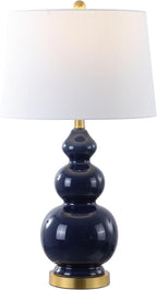 JONATHAN Y JYL4023B Bowen 27.5" Contemporary Transitional Ceramic Gourd LED Table Lamp, Navy/Brass Gold for Bedroom, Living Room, Kitchen, Home Office