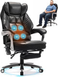 Big and Tall Office Chair 400lbs with Massage and Heat, 23.5" Wide Leather Office Chair with Back Support, Ergonomic Comfort 140° Reclining Desk Chairs Managerial Chairs for Heavy People