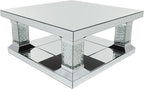 Deco 79 Wood Mirrored Coffee Table with Crystal Embellishments, 39" x 39" x 18", Silver