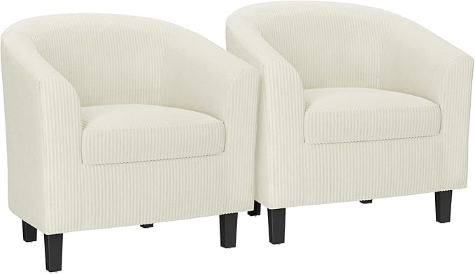 Yaheetech Corduroy Barrel Chairs Set of 2, Upholstered Club Chairs, Round Armchairs Waiting Room Chairs with Soft Cushion for Living Room Bedroom Reading Room, Beige