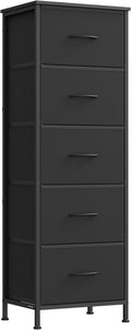 SONGMICS Dresser for Bedroom, Chest of Drawers, Steel, MDF, 5 Non-Woven Fabric Drawers, Storage Organizer Unit, Closet, Entryway, Ink Black and Ebony Black LGS315B01S