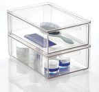 mDesign Plastic Stackable Bathroom Storage Organizer Bin with Pull Out Drawer for Cabinet, Vanity, Shelf, Cupboard, Cabinet, or Closet Organization - Lumiere Collection - 8 Pack - (Clear, 8 x 12 x 4)