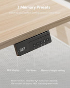 FEZIBO One-Piece Standing Desk Adjustable Height Stand up Home Office Desk, 55x24 Inch Electric Standing Computer Desk, with 4 Memory Presets, Headphone Hook, Light Walnut