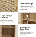 Rattan Bathroom Wall Cabinet, Boho Medicine Wall Cabinet with Double Doors and Adjustable Shelves, Tall Kitchen Wall Mounted Storage Cabinet, Floating Space Saver Over Toilet, Natural