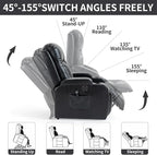PELUMY Manual Lift Recliner Chair for Elderly with Massage & Heat, Oversized Heavy Duty 350 lbs Recliner with Cup Holders & USB Ports, Infinite Positioning Lift Chair (Breathable Leather, Black)