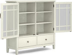 SIMPLIHOME Connaught SOLID WOOD 46 inch Wide Traditional Tall Storage Cabinet in Antique White for the Living Room, Entryway and Family Room