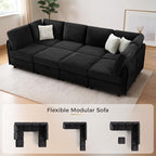 KKL Modular Sectional Sofa Bed with Storage Ottoman, Convertible L/U/J-Shaped Sleeper Couch Plush Wide-Wale Corduroy for Living Room, Apartment, Modern Design, Black