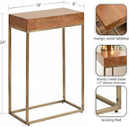 Kate and Laurel Karlsen Mid-Century Wood and Metal Narrow Side Table; 16 x 24 x 8; Walnut Brown and Brass; Slim Bedroom Nightstand with Mixed Materials Design