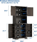 Cozy Castle 74" Farmhouse Pantry Cabinet with Charging Station, Tall Kitchen Storage Hutch Cabinet Coffee Bar Workstation, Sideboard Buffet Cupboard for Dining Room Living Room Furniture, Dark Brown