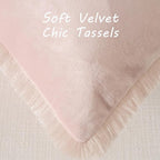 FUTEI Pink Velvet Decorative Throw Pillow Covers 12x20 Set of 2,Soft Cozy Edge with Tassels Lumbar Pillow Cases,Boho Modern Home Decor for Couch Bed Living Room