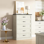 CARPETNAL Farmhouse Dresser and Nightstand Sets for Bedroom, 4 Pcs Bedroom Set, 5 Drawer & 7 Drawer Dresser and Nightstand Set of 2, Wood Chest of Drawers for Living Room, Entryway, White