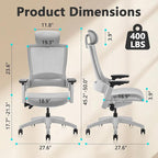 CLATINA Ergonomic High Swivel Executive Chair with Adjustable Height Head 3D Arm Rest Lumbar Support and Upholstered Back for Home Office Studio, Gray Mesh, 2 Pack