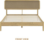 NTC Lupin Wooden Bed Frame with Headboard, Solid Oak and Rubber Wood Foundation with Silent Slats and Wood Central Supports, 1000 Lb Capacity, Queen - Sand