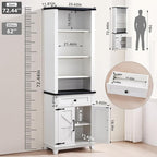 72in Tall Bookshelf 7 Tier Bookcase with Drawer and Barn Doors and Adjustable Shelves, White Farmhouse Book Shelf with Storage Cabinet, Wood Freestanding Display Bookshelves for Kitchen (3PCS)