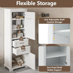 Tall Freestanding Storage Cabinet with 2 Doors & 2 Drawers, Multi-Purpose Organizer with Adjustable Shelf for Bathroom, Office, Living Room, White