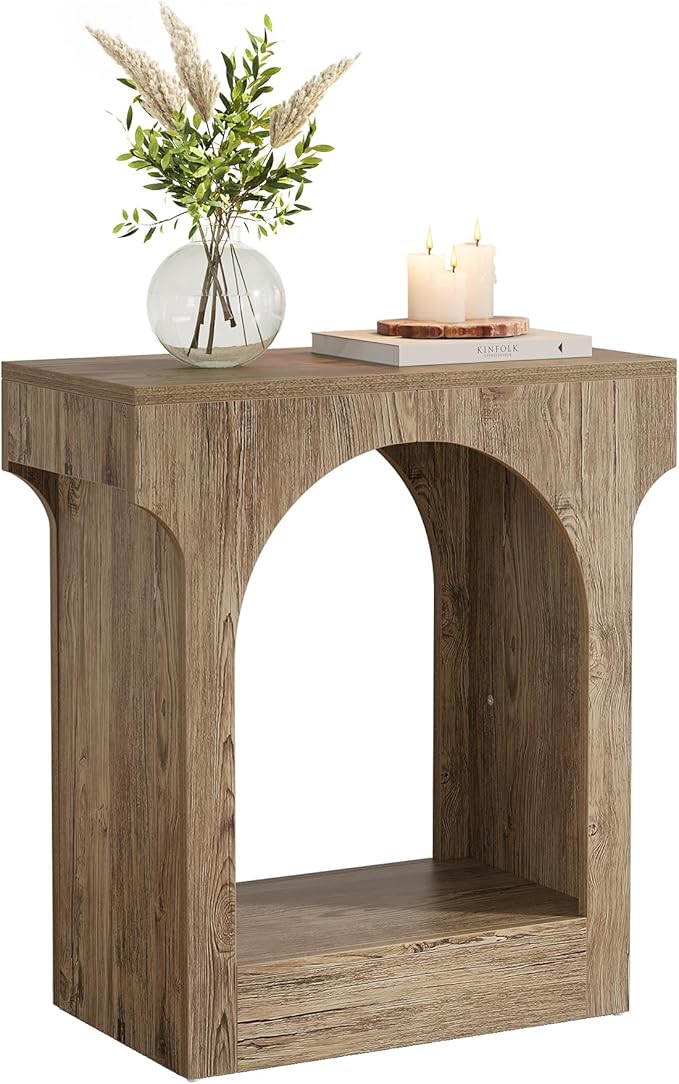 Tribesigns End Table, Wooden Side Table with Storage Space for Living Room, Narrow Nightstand for Bedroom, Gray