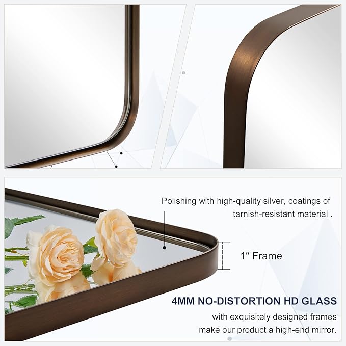 ANDY STAR Bathroom Mirrors for Wall, 30"x40" Bronze Bathroom Mirror, Rounded Rectangle Mirror, Framed in Premium Stainless Steel with Brushed Finish
