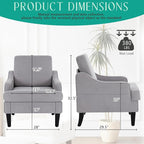 Modern Accent Chairs Set of 2 Upholstered Reading Chair for Bedroom with Side Pockets Comfy Living Room Chairs Living Room Armchair for Office, Apartment (Grey)