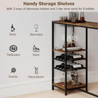 COSTWAY 48" Long Bar Table, Bar Height Dining Table with Storage Shelves, Wine Racks & Stemware Holders, Industrial Breakfast Table for Kitchen Living Room Behind Couch, Rustic Brown