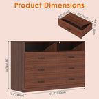 Bigbiglife Dresser for Bedroom, 6 Drawer Dresser with Charging Station and Led Light, Modern Chest of Drawers for Bedroom, Living Room (Walnut Brown)