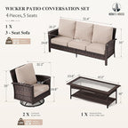 HERA'S HOUSE High Back Patio Furniture Set with Swivel Chairs, Outdoor Wicker Conversation Sets with 5.5" Comfy Cushions, 4 Piece Outside Sofa Sets, Beige