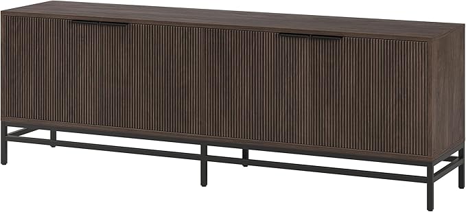 Henn&Hart Fluted TV Stand for TVs up to 78'' with 2 Storage Cabinets and Adjustable Shelves for Living Room, Family Room, or Office, Alder Brown