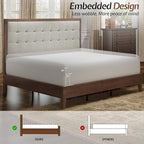 Jocisland Wood Full Size Bed Frame,Tall Upholstered Tufted Headboard, Solid Wood Platform, No Box Spring Needed, Walnut