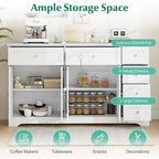 Giantex Large Buffet Cabinet with Storage, 59” Kitchen Cabinet with 4 Doors, 6 Drawers & 2 Adjustable Shelves, Modern Sideboard for Living Room, Coffee Bar, White
