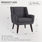 HUIMO Button-Tufted Accent Chairs Set of 2,Upholstered Reading Living Room Chair,Mid Century Modern Chair with Linen Fabric, Club Chair,Comfy Arm Chairs for Living Room,Bedroom,Grey