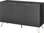 Fluted Buffet Cabinet,Wooden Console Storage with 3 Doors and Adjustable Shelves,Black Sideboard for Entryway,Kitchen,Bathroom,Home Office