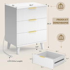 Lulive Wood Nightstand Set of 2 Fluted Dresser for Bedroom 3 Drawers Night Stand with Charging Station, Storage Modern Side Table White