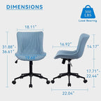 YOUNIKE Office Chair, Adjustable Swivel Armless Desk Chair with Wheels, Aesthetic Home Office Computer Task Chairs, Modern Faux Leather Upholstered Vanity Chair with Back, Blue