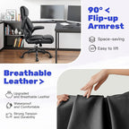High Back Executive Office Chair - Ergonomic Computer Desk With Rocking Function, Leather Managerial With Adjustable Flip-Up Armrests and Lumbar Support