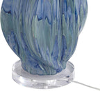 Possini Euro Design Teresa Modern Coastal Table Lamp 31" Tall Teal Blue Drip Ceramic Beige Fabric Drum Shade Decor for Bedroom Living Room House Bedside Nightstand Home Office Entryway Family