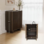 Sideboard Buffet Cabinet with Storage, Walnut Freestanding Floor Cabinet Farmhouse Sideboard with 2 Fluted Doors Wooden Hallway Cabinet Media Console Table Credenza for Living Room Dining Room, 2PCS