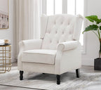 Artechworks Winged Velvet Modern Accent Chair Tufted Arm Club Chair Linen Single Sofa with Wooden Legs Comfy Upholstered for Reading Living Room Bedroom Office, Beige