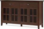 SIMPLIHOME Artisan Buffet - 60 inch Wide Solid Wood 4-Door Sideboard Buffet in Russet Brown, Transitional Storage Cabinet for Dining Room or Kitchen with Adjustable Shelves and Square Knobs
