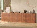 Evermagin 126" Walnut Buffet Cabinet with Storage, Large Sideboard Cabinet, Mid Century Modern Accent Credenza, Fluted Console Table with Doors for Dining Room, Kitchen, and Living Room