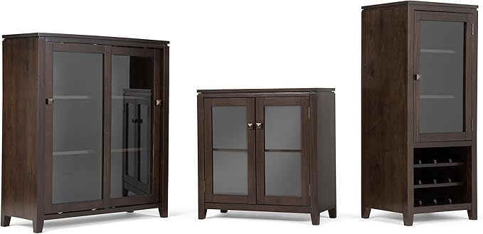 SIMPLIHOME Cosmopolitan SOLID WOOD 36 Inch Wide Contemporary Medium Storage Cabinet in Mahogany Brown, For the Living Room, Entryway and Family Room