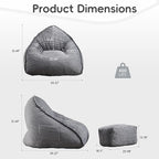 Cloud Bean Bag Chair with Ottoman for Adults, Comfy Corduroy Chaise Lounge Chair with High-Resilience Foam, Oversized Boneless Reading Chair for Bedroom & Living Room (Grey)