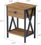 VECELO End Tables, Modern Nightstand with Drawer & Shelf, Night Stand for Bedroom Living Room,Industrial Metal Frame
