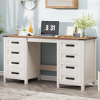 Vabches Farmhouse 60.6” Executive Desk with 7 Drawers, Computer Desk with File Drawer for Hanging Files A4, Workstation for Home Office, Study.Unique White