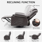 Oversized Swivel Rocker Recliner Sofa Chair with Heat and Massage, 360 Degree Swivel Single Sofa with Cup Holders and USB Port, Big Recliner Chair for Living Room(Leather, Chocolate Brown)
