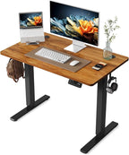 YIHAYO Electric Standing Desk, 40 x 24 Inches Stand Up Desk with Splice Board, Adjustable Height Desk, Computer Desk for Home Office, Black Frame/Rustic Brown Top